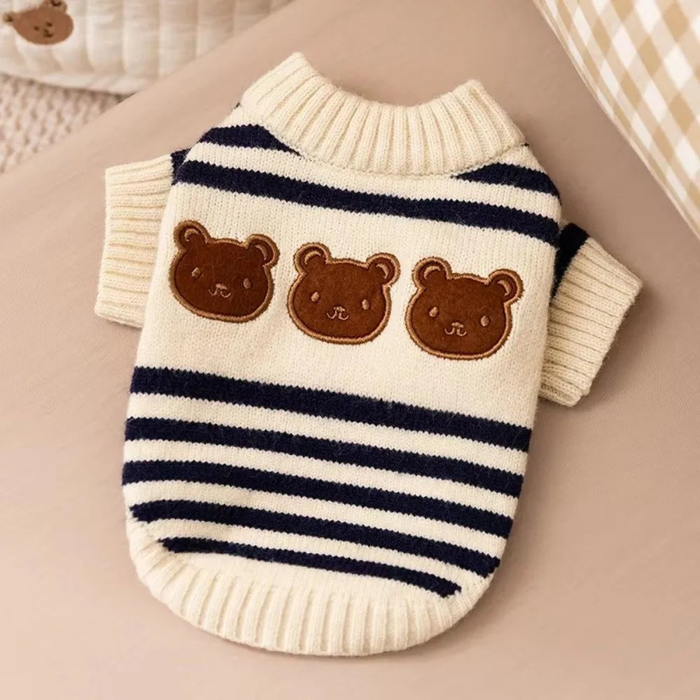New Striped Pattern Dog Clothes Warm Knitted Dog Sweater Dog Pullover Autumn Winter