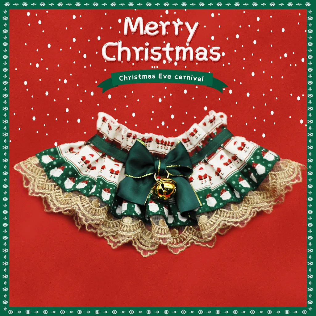 New Cat Necklace for Dog Christmas Water Towel Lace Water Towel Collar Adjustable Scarf Christmas Gift Photo Prop