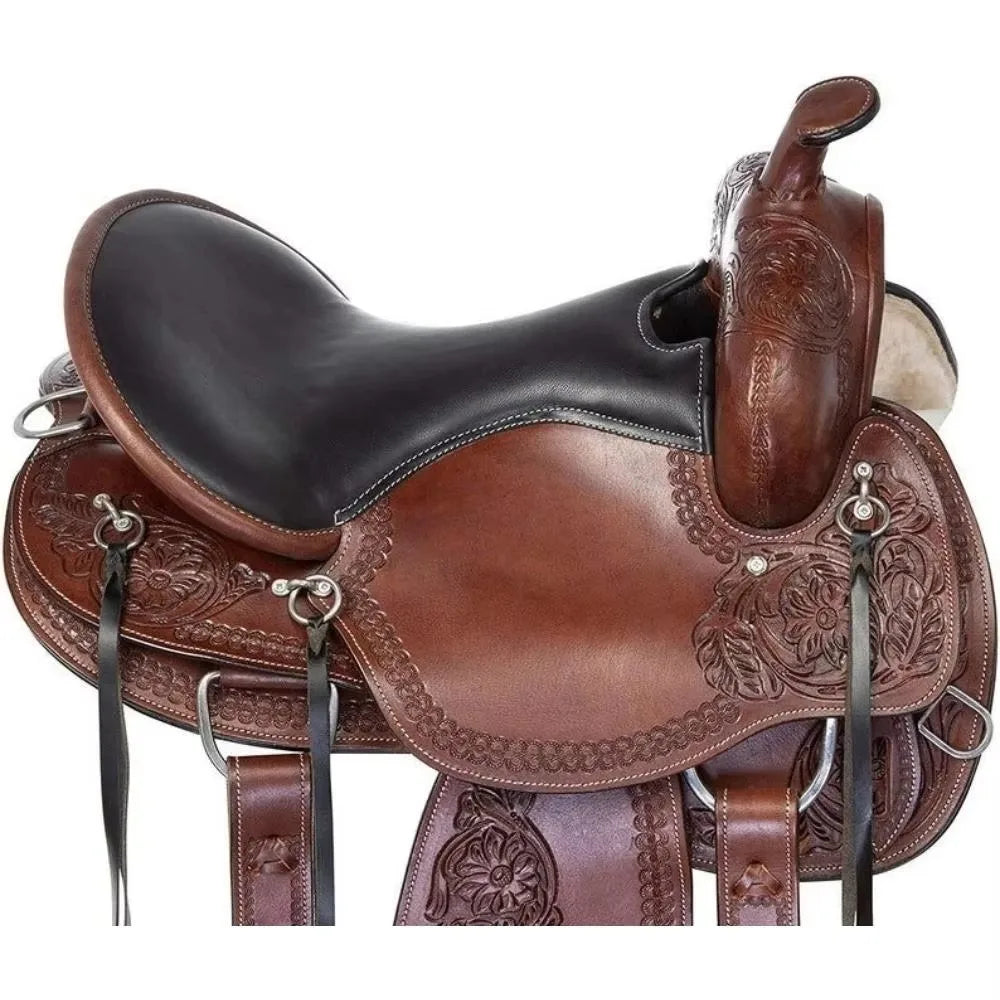 Premium Western Horse Saddle With Reinforced Tree And Breathable Seat For Cowgirl Riding Western Genuine Leather