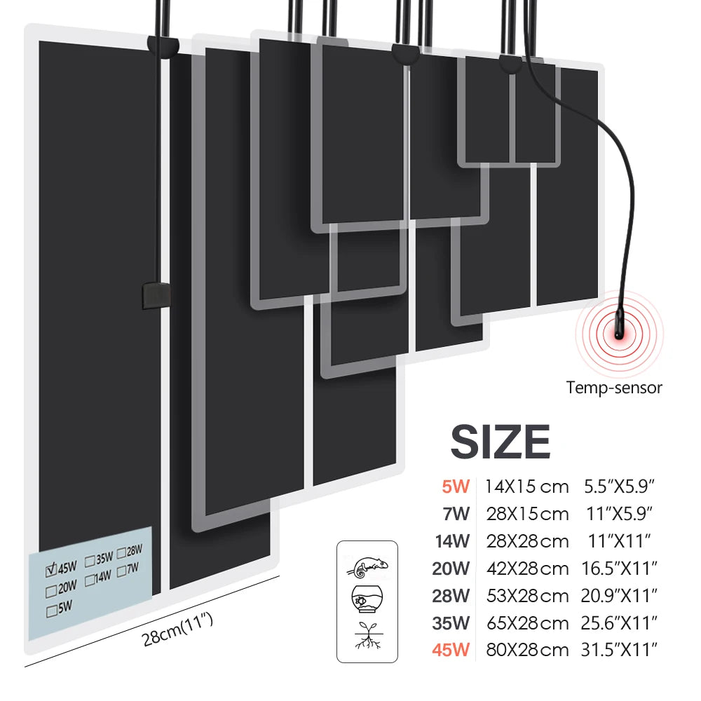 5W-45W Garden Plants Reptile Heating Mats with Adjustable Temperature Control Thermal Sensor Probe Can Set 0-50°C Pet Heater Pad
