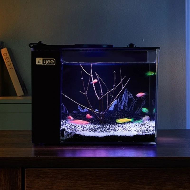 Desktop Fish Tank Betta Goldfish Aquarium with Light and Water Pump Luxury Mini Fishbowl Home Fish Aquatic Pet Decor Terrarium