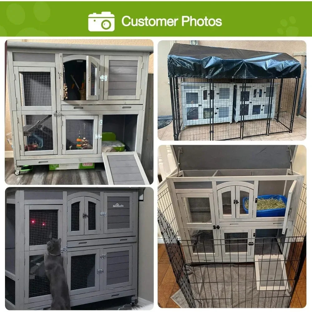 Rabbit Hutch Indoor Outdoor Bunny House Bunny Cage on Wheels with Plastic Tray-47inch