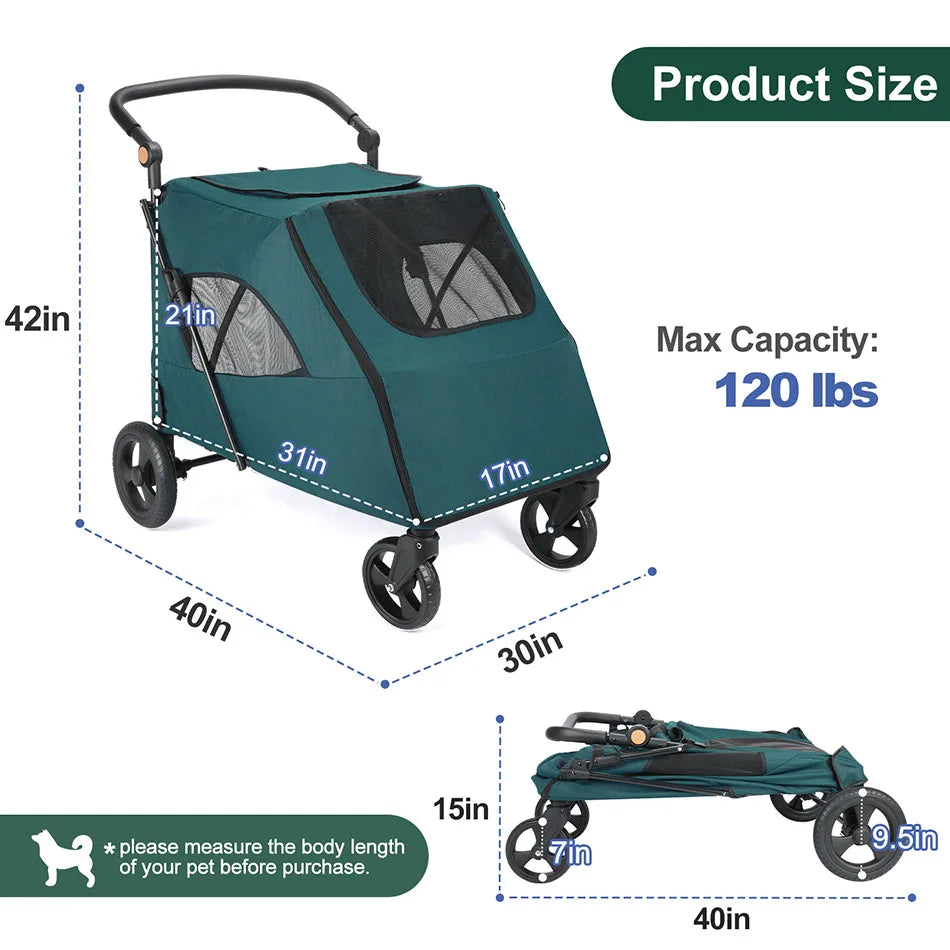 Medium or larger Pet Stroller 4-Wheel  Travel Stroller Jogger for Cat Pet Supplies Outdoor