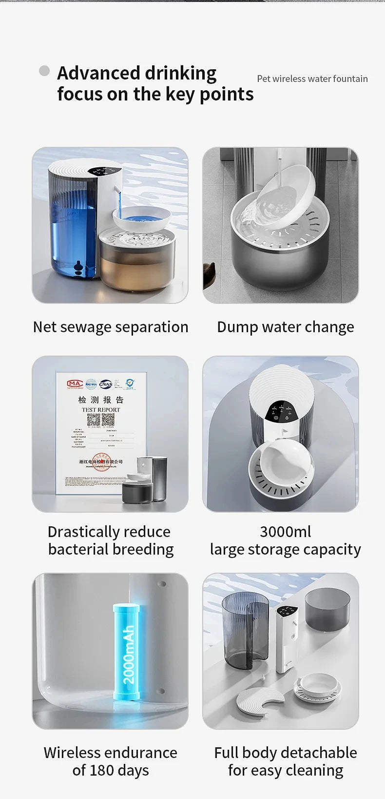 Large capacity 3L Pouring Cat Water Dispenser Smart Tilt Design Pet Water Fountain Separate Clean & Dirty Water For Cats Dogs