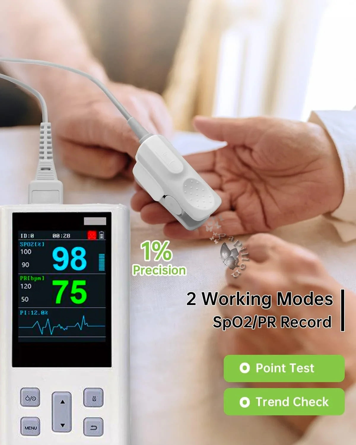 Handheld Pulse Oximeter Monitor for Heart Rate and Oxygen Saturation with Veterinary Medical SPO2 with Memory