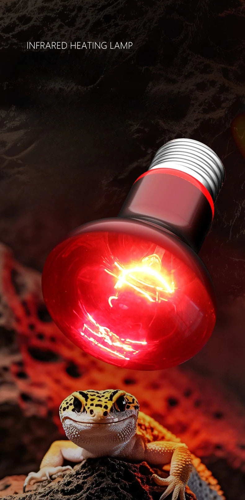 220V Reptile Heat Lamp Bulb Infrared Basking Spot Lamp Red Heat Lamp Bulbs Amphibian Gecko Lizard E27 Infrared Reptile Light