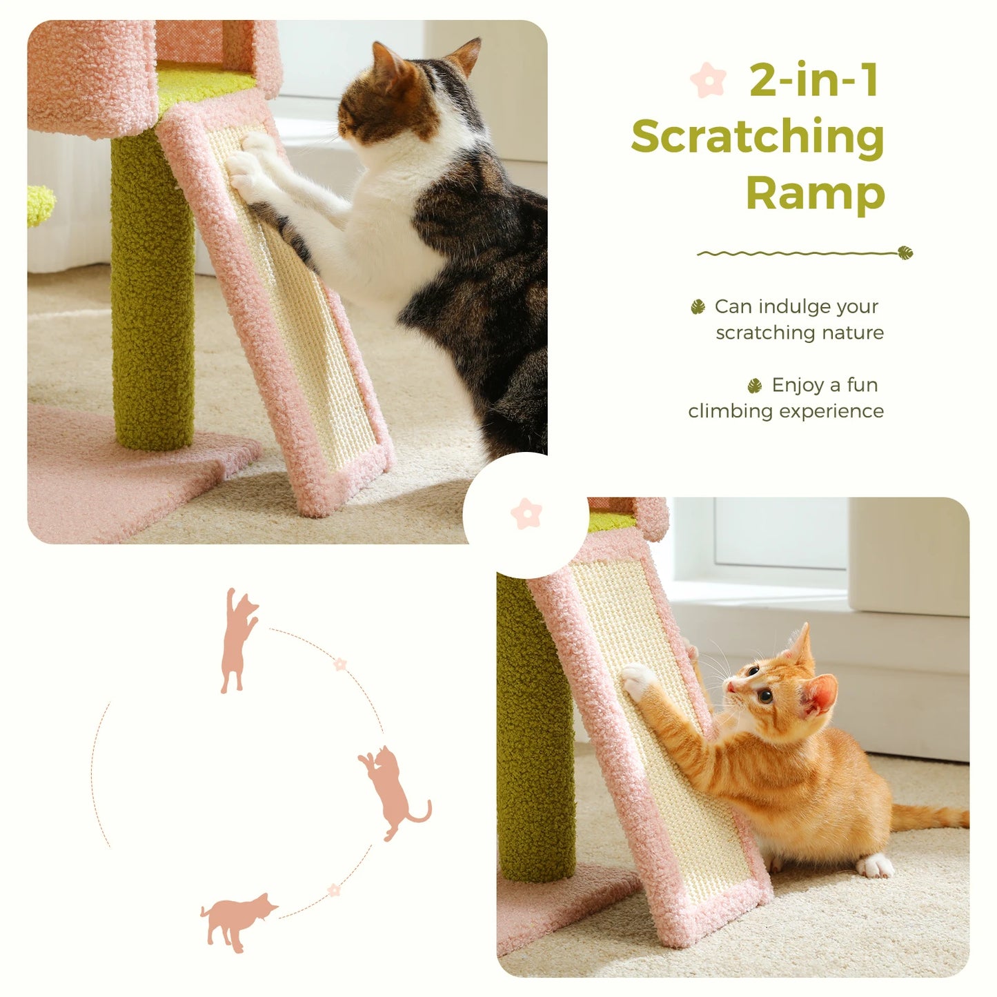 Flower Cat Tree Multi-Level Cat Tower with Sisal Covered Scratching Posts  Small Medium Cats
