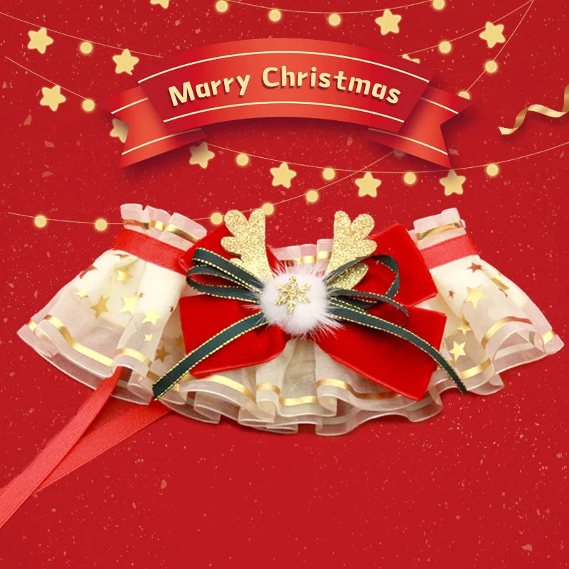 New Cat Necklace for Dog Christmas Water Towel Lace Water Towel Collar Adjustable Scarf Christmas Gift Photo Prop