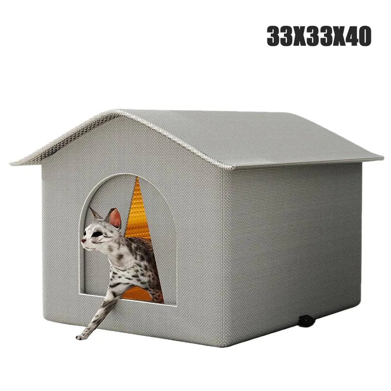 All-Weather Stray Cat House, Winter Warm Insulated Waterproof Shelter, Foldable Washable Outdoor Kennel for Cats