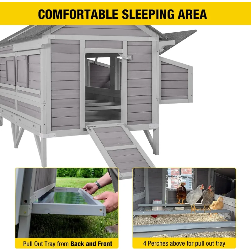 Chicken Coop Super Large Mobile Hen House with Wheels, Strong Iron Frame Outdoor Poultry Cage with Nesting Box, Duck Coop,