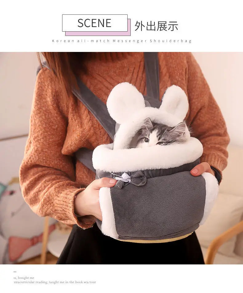 Pet Cat Bag for Winter Warmth, Portable Cat Outing Bag, Large Capacity, Soft and High Quality Fabric, Diagonal Crossing Pet Bag
