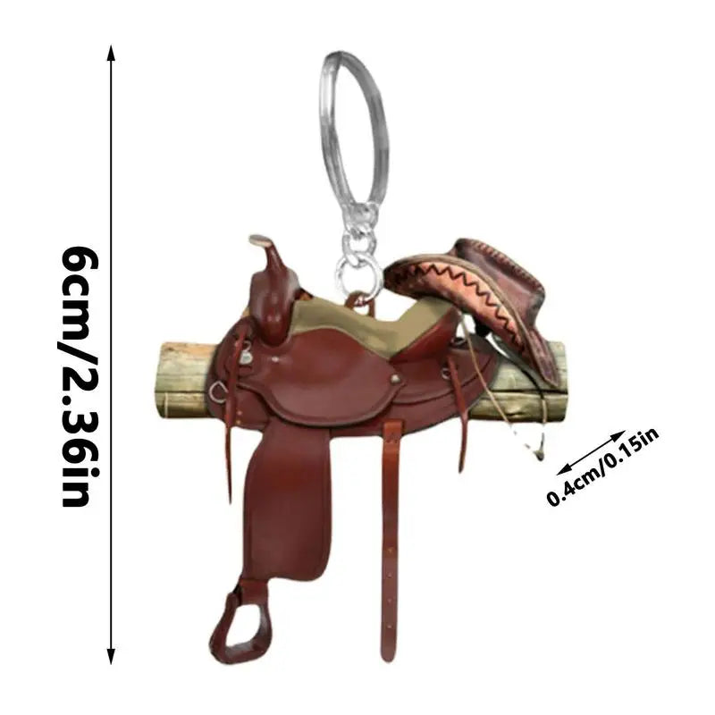 Horse Saddle Ornament Riding Horse Keychain Flat Acrylic Horse Lover Saddle Cowboy Cowgirl Western English Car Rear View Mirror Accessories