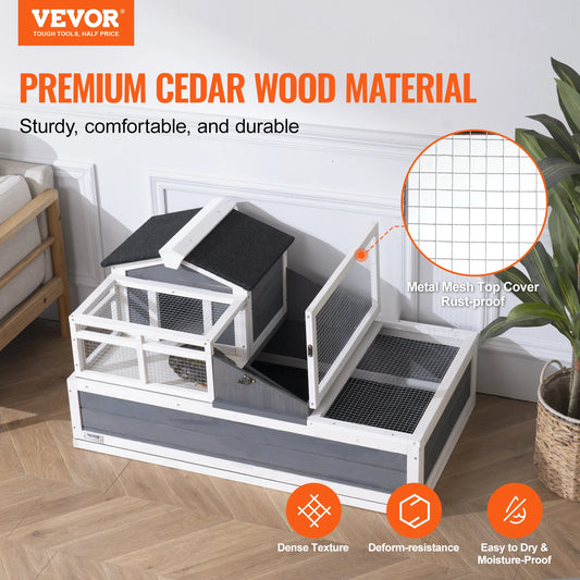 VEVOR 3-Room Tortoise House Tortoise Habitat Wooden Enclosure Indoor & Outdoor Openable Roof Large Reptile Cage 44" x 25.6"x 24"