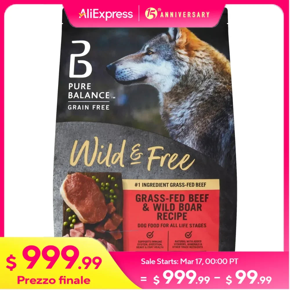 Dry Dog Food Wild & Free Beef & Wild Boar Recipe Dry Dog Food 24 Lbs Grain-Free Feed  Dogs Snacks Supplies Pet Products