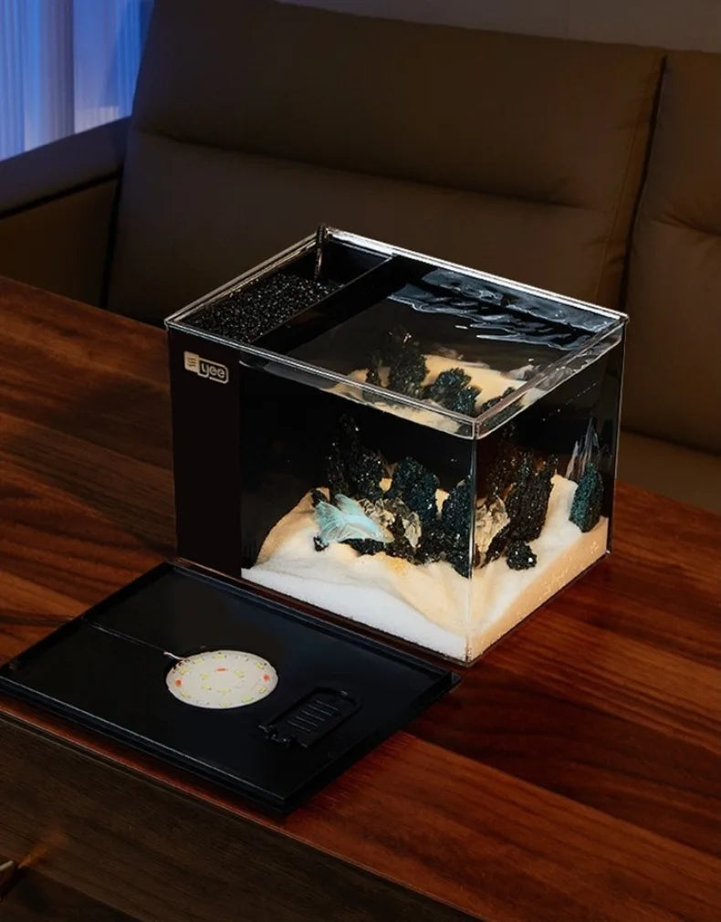 Desktop Fish Tank Betta Goldfish Aquarium with Light and Water Pump Luxury Mini Fishbowl Home Fish Aquatic Pet Decor Terrarium