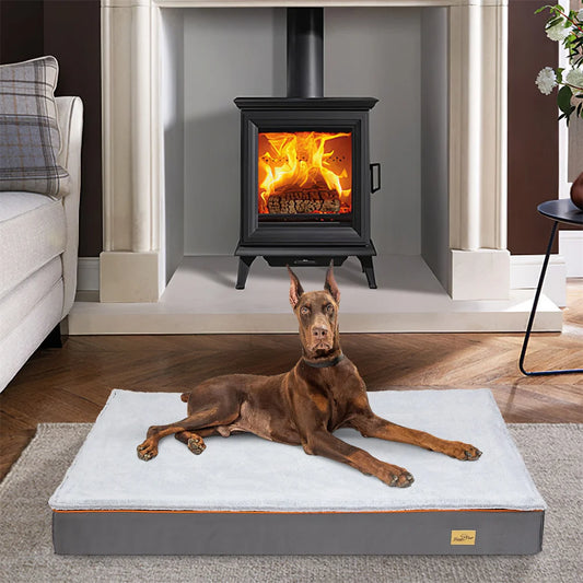 Premium Large Orthopedic Memory Foam Dog Bed Waterproof Pet Jumbo Mattress with Orange Trim Washable Water Resistant