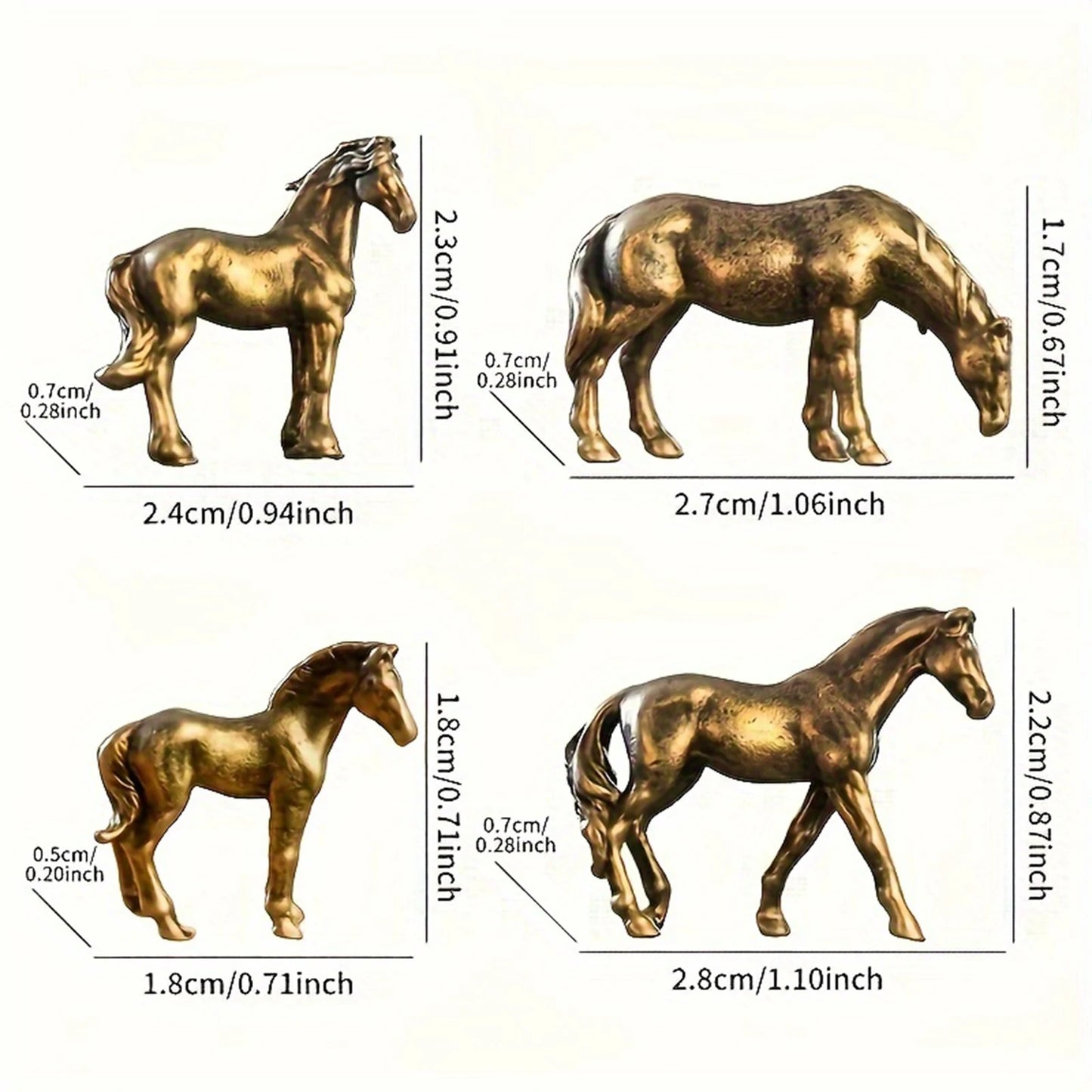 Miniature Antique Brass Long Tail Horse Figurines Feng Shui Ornament Copper Zodiac Animal Mini Desktop Crafts Home Decor