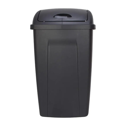 13 Gallon Swing Top Plastic Kitchen Garbage Can Black Indoor Trash Bin Dual Lid Decorative 12.5x16.35x28.23