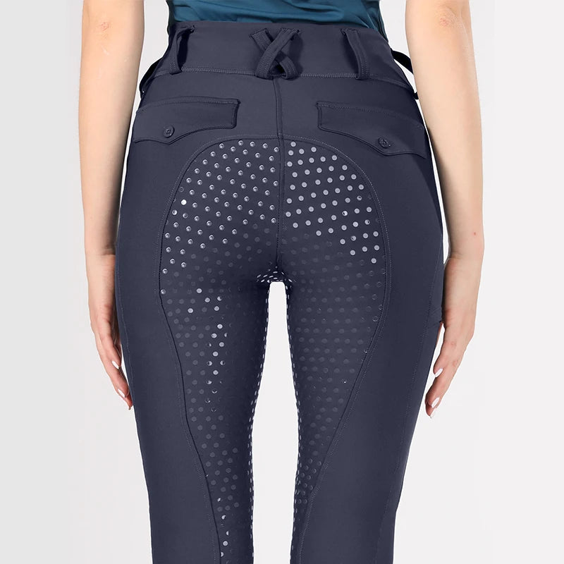 MXLLINA White Horse Riding Pants Women Equestrian Breeches Full Seat Silicone Competition Leggings Anti-pilling Sports Tights