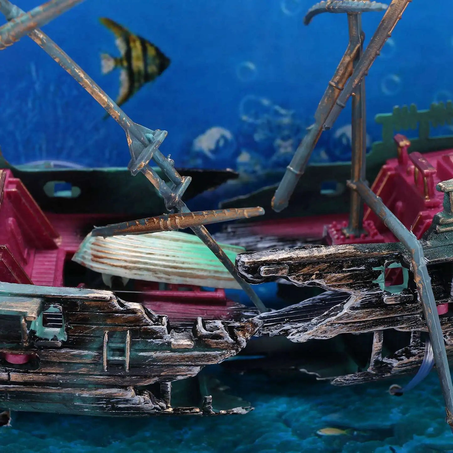 B62B-2X Large Aquarium Decoration Boat Plastic Aquarium Ship Air Split Shipwreck Fish Tank Decoration