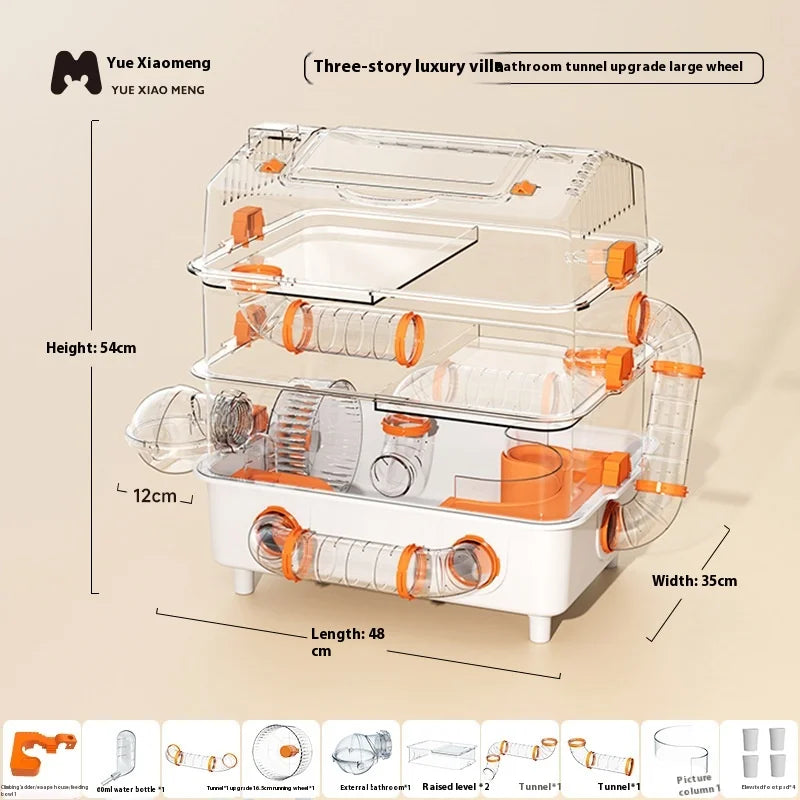 Hamster Cage Large Luxury Villa Three-layer Acrylic Panoramic Transparent Golden Bear Special Nest