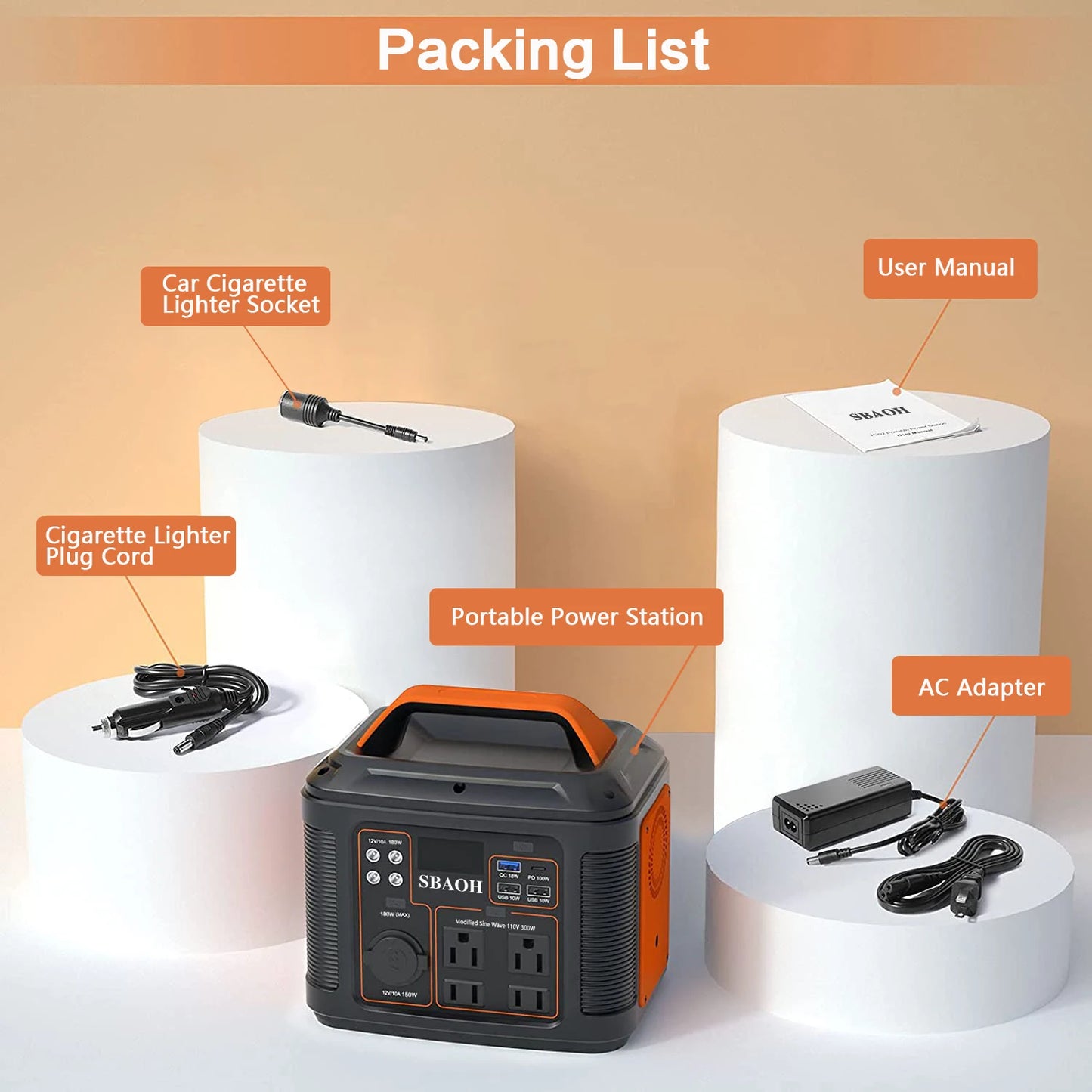 Portable Power Station, 300W 296W Solar Generator Quick Charge / 110V AC Outlets/DC Ports and LED Flashlight, Lithium Battery