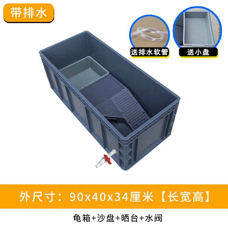 ‌Heavy-Duty Turtle Tank with Basking Platform - Large Plastic Aquarium for Reptiles, Waterproof Fish Pond with Drainage System