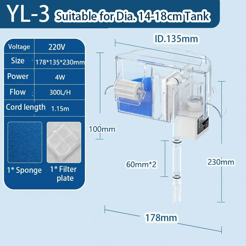3-IN-1 Circular Fish Tank Filter ,Aquarium Hang on Filter, Water Purification, Waterfall Filter, Top Filter, Aquarium Accessories 4W