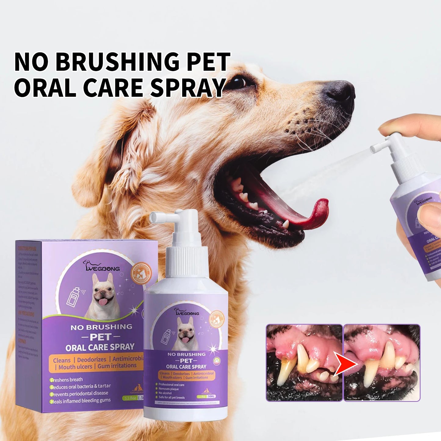 Pet Teeth Cleaning Spray for Cats & Dogs Stain Remover & Deodorizer Spray Fresh Breath Pet Oral Care Tools