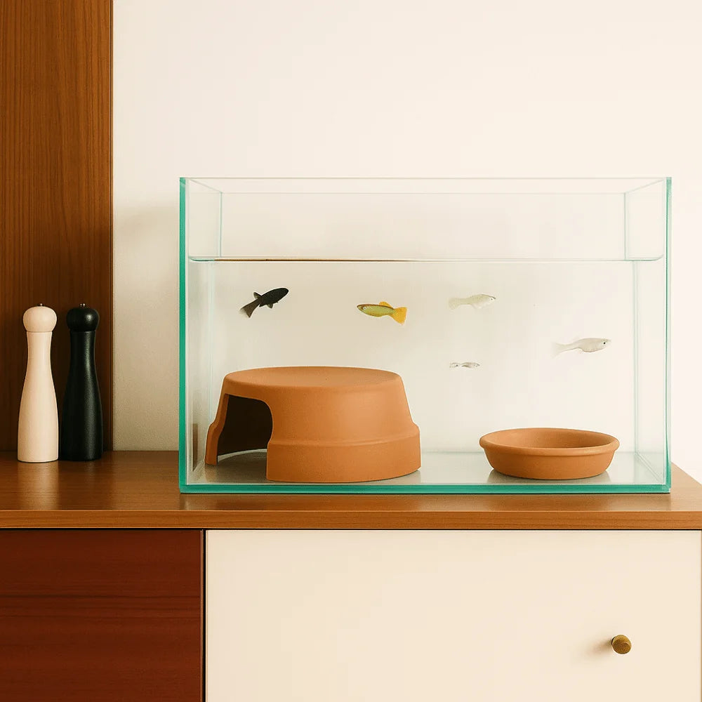 Multifunctional Ceramics Reptile Hide Box Decorative Hiding area Turtle Hideout Entrance Reptile Terrarium for Home