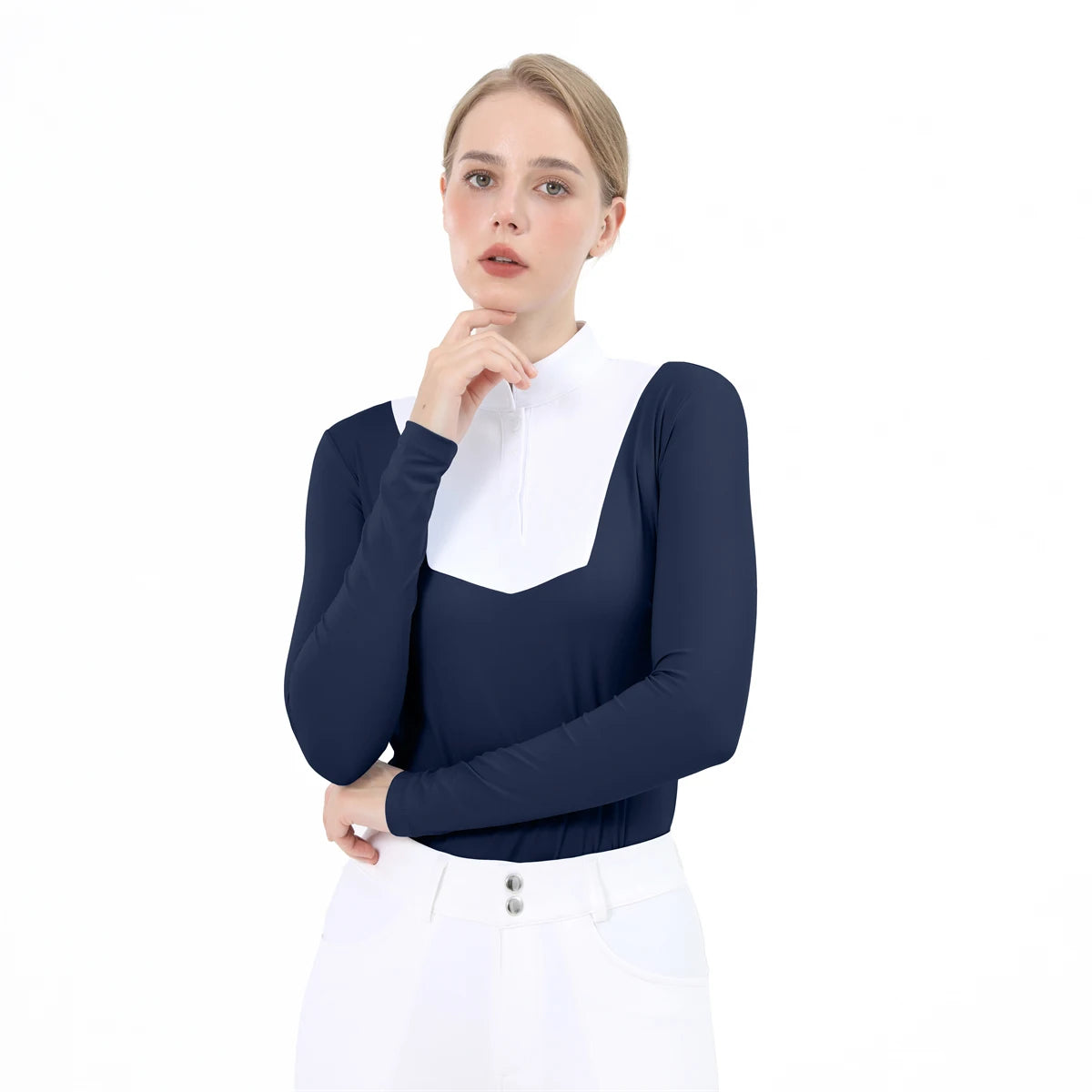 M LOGO Horse Riding Base Layer T-Shirts Women Equestrian Long Sleeve Top Ladies Breathable Competition Show Zipper Sports Blouse