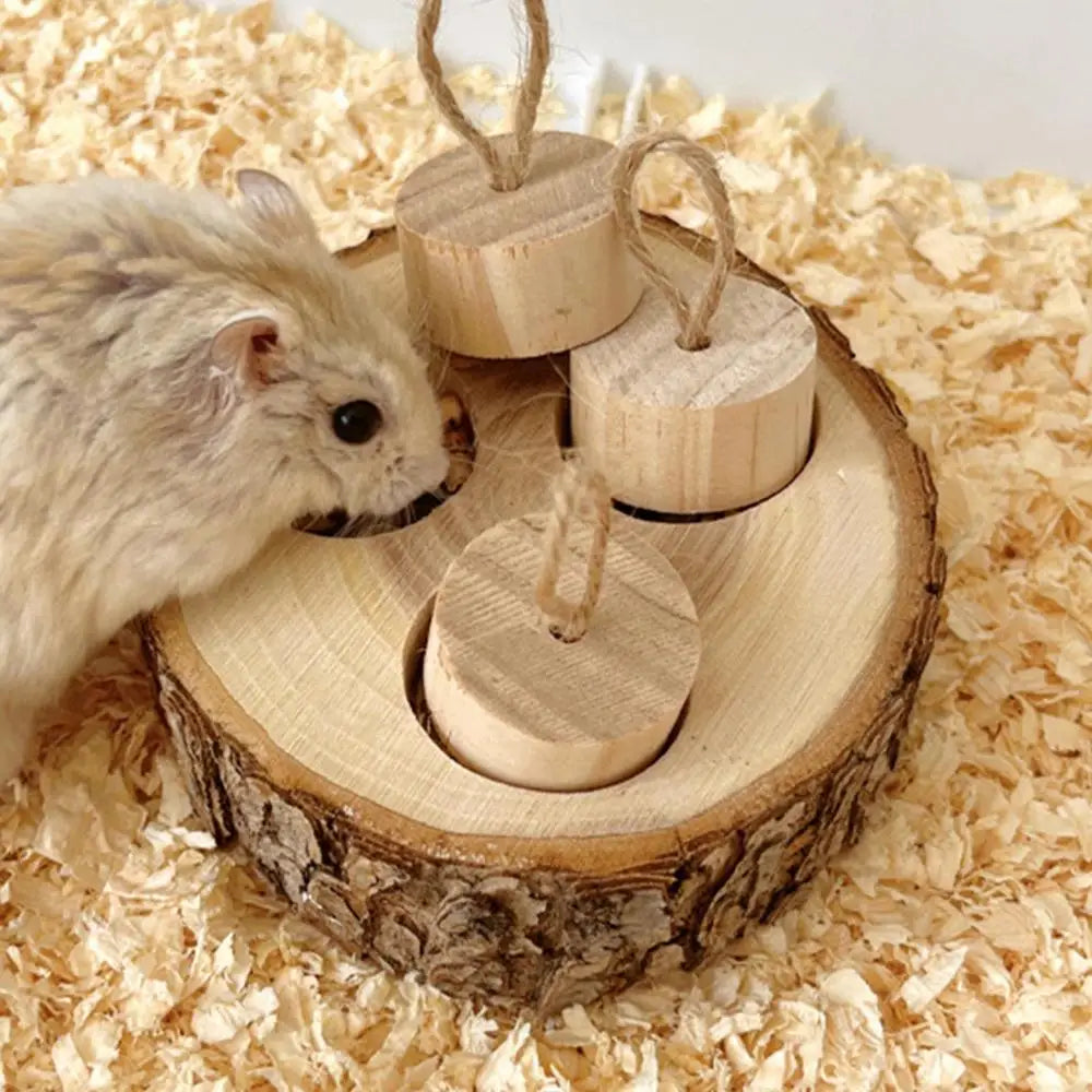 Pet Interactive Snuffle Logic Game Wooden Rabbit Hamster Plaything Foraging Toy Wooden Interactive Enrichment Treat Dispenser