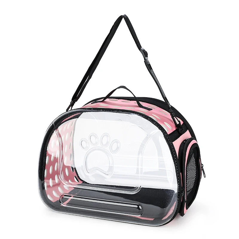 Portable Breathable Pet Carrier Backpack, Outdoor Handbag Transparent Foldable Breathable Pet Travel Shoulder Strap Bag