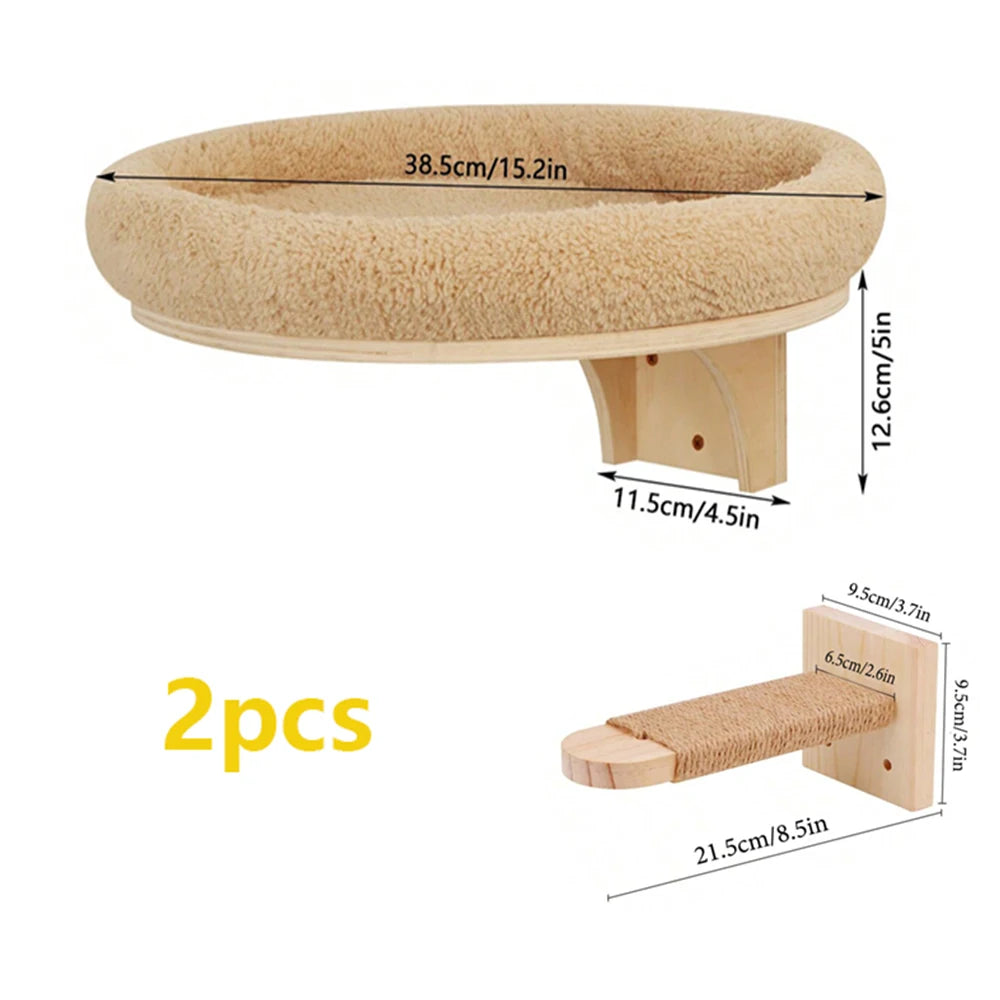 Wall-Mounted Cat Hammock Cradle Cat Climbing Frame Floating Shelf Solid Wood Cats Scratch Posts for Sleeping and Playing Toy