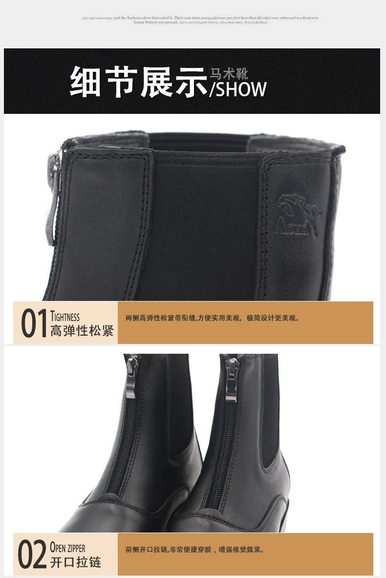 Aoud Horse Riding Boots Equestrian Boots Full Leather High Quality Zipper Shoes Men Women