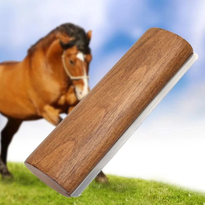 Horse Grooming Brush Scrapers Wooden Handle Horse Shedding Brush Grooming Tool Painlessly Removal of Loose Hair, Furs & Dirt