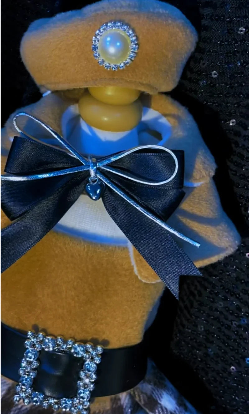 Brown Three-Piece Classic Design Pet Dress Cape Hat Set - Elegant Style High-End Custom Dog Winter Dress