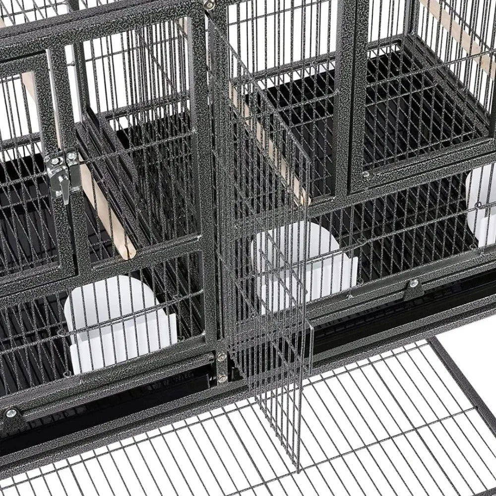Combo Breeding Stacker Center Divided Breeder Bird Flight Cage Double Rolling Cage with Side Breeding Nest Door