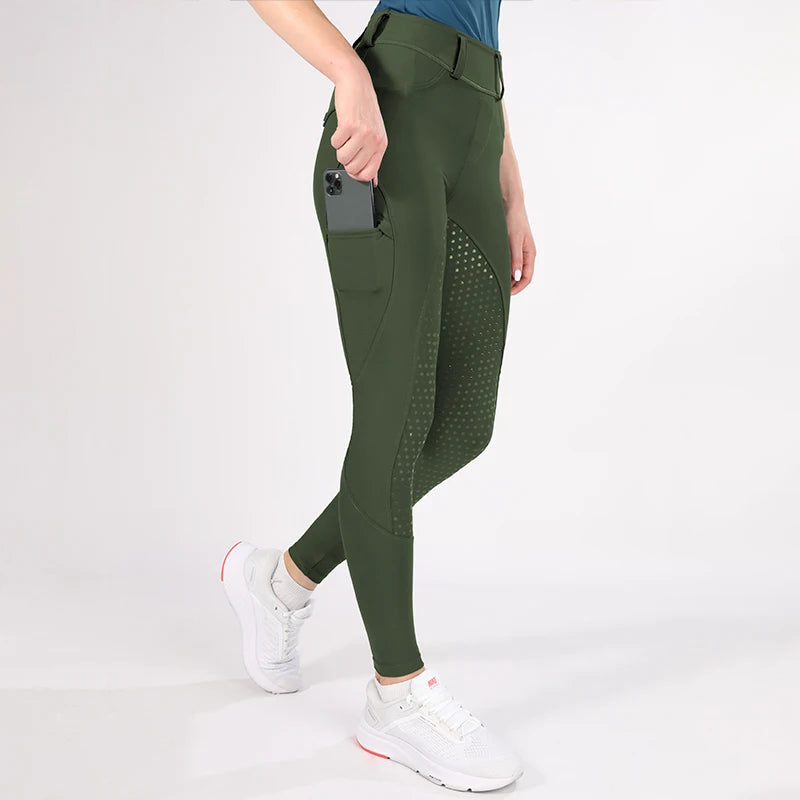 MXLLINA White Horse Riding Pants Women Equestrian Breeches Full Seat Silicone Competition Leggings Anti-pilling Sports Tights