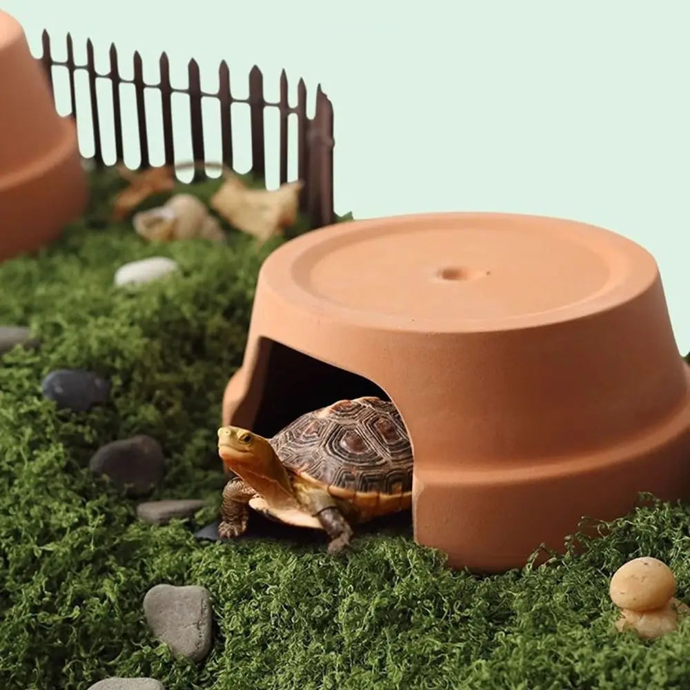 Multifunctional Ceramics Reptile Hide Box Decorative Hiding area Turtle Hideout Entrance Reptile Terrarium for Home