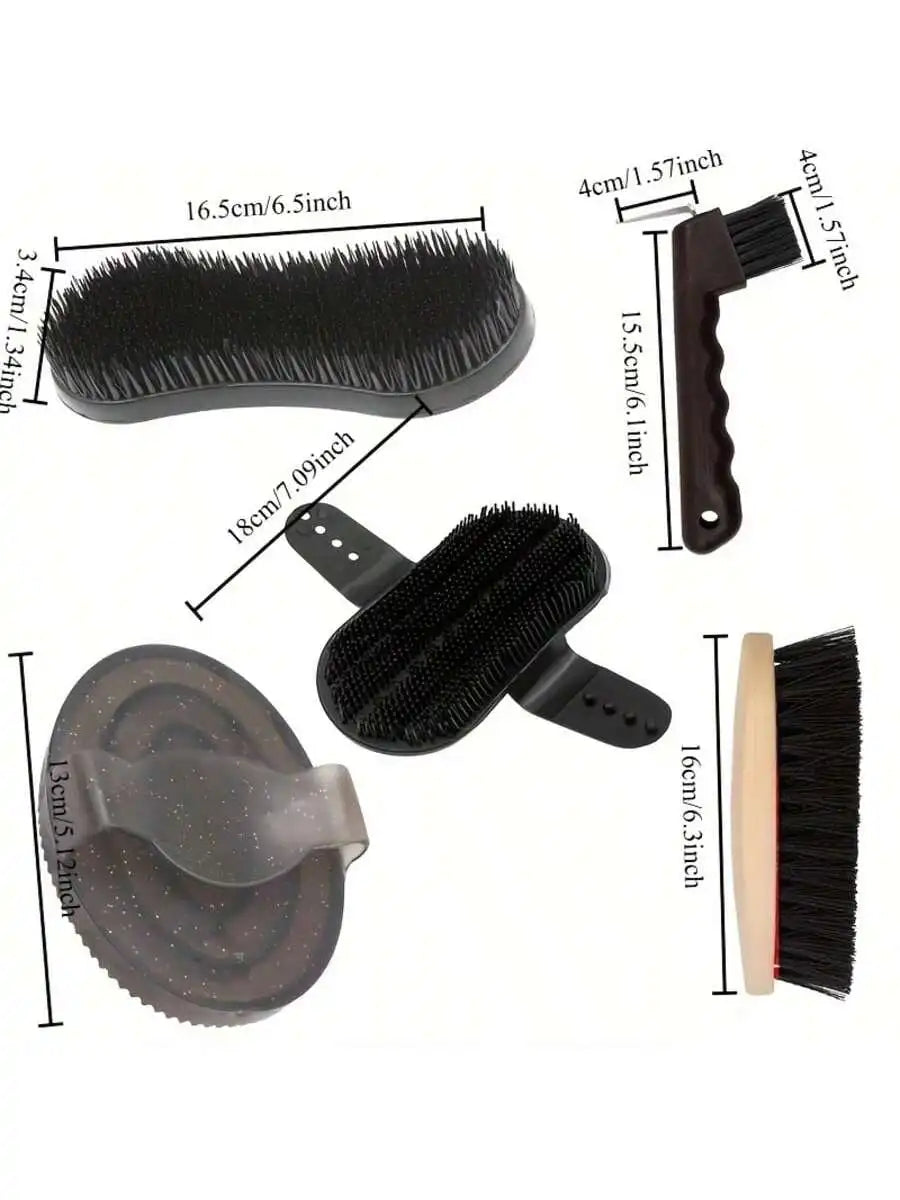 5-Piece Horse Grooming Kit Complete Stable Care Set - Plastic Curry Comb Body Brush Hoof Pick And More for Horses Ponies