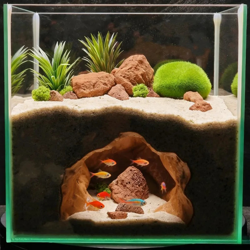 Realistic Cave Landscape Ornament - Multi-Use Hideaway for Fish Shrimp Turtle in Aquarium & Reptile Tank