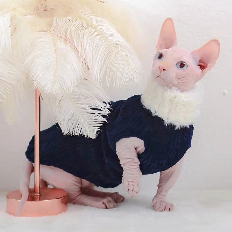 Devon Rex Thickening Plush Coat Cat Sweater Costume Sphinx Clothes Kitten Sphynx Pullover Clothing Products for Winter Outwear