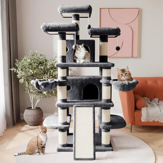 68 Inches Cat Tower Multi-Level Large Cat Tree for Large Kitties/Big Cat Tower with Condo/Cozy Plush ‌Pussycat Perches