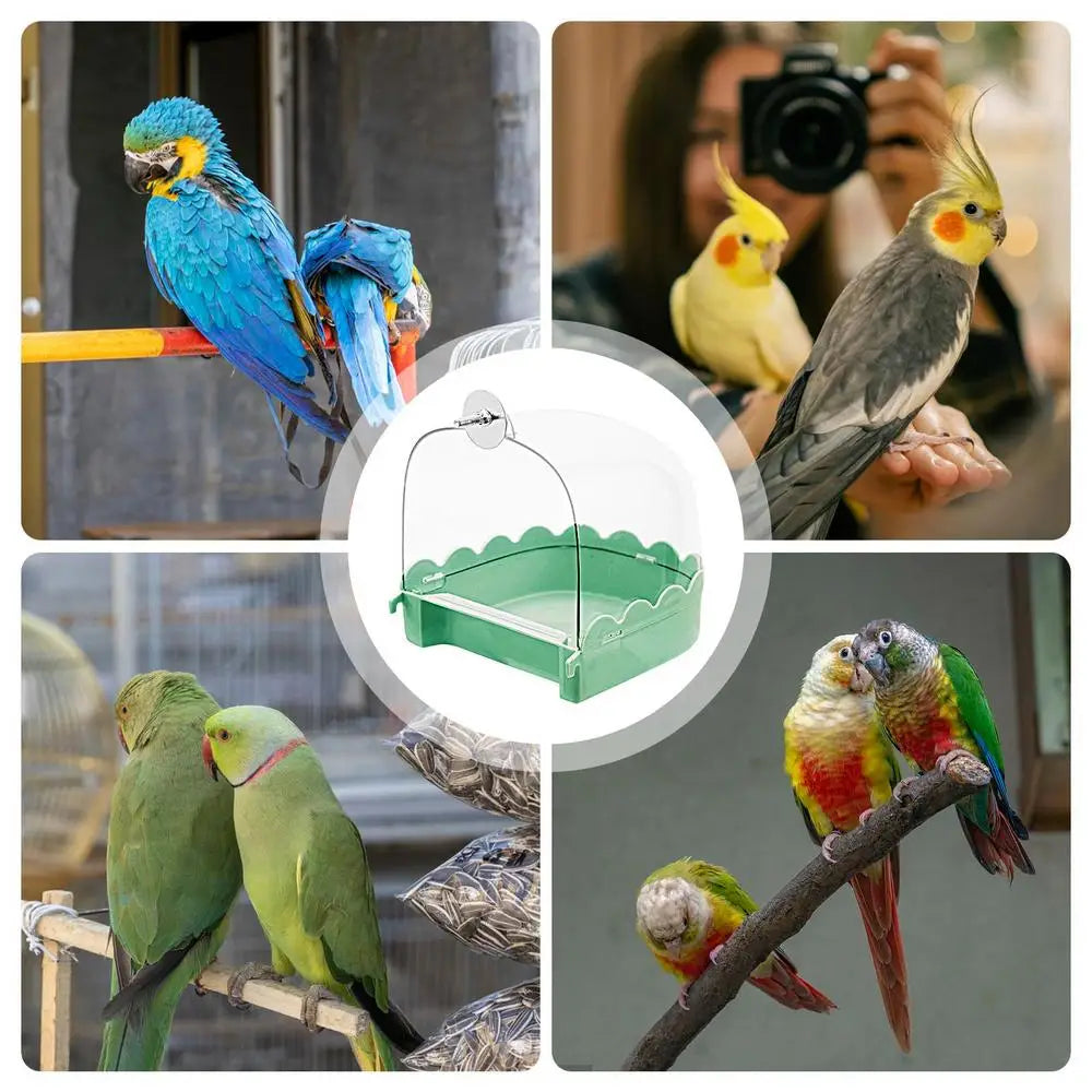 Bird Bath For Cage Spacious Parakeets Shower Bathtub Multifunction Cleaning Pet Supplies Bird Cage Accessories Clear Bathtub