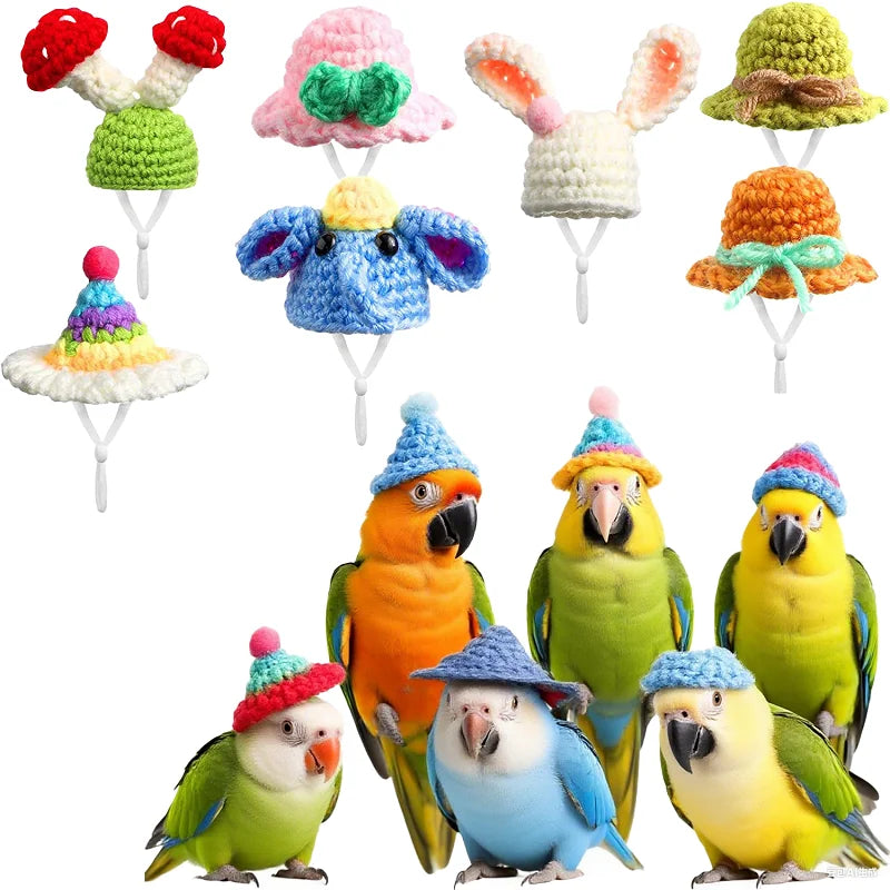Handmade Knitted Parrot Hat Funny Frog Parrot Hat Small Animal Outfit Suit Adjustable Chin Strap Snake Hat Cute Small Pet Hat