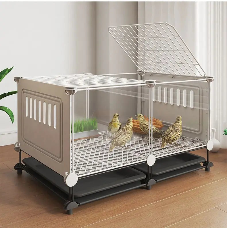 Premium Quail Cage with Pulley Droppings Tray - Indoor Large Chicken Coop Protecting Chicks Feet Mesh Predator Proof Secure Run