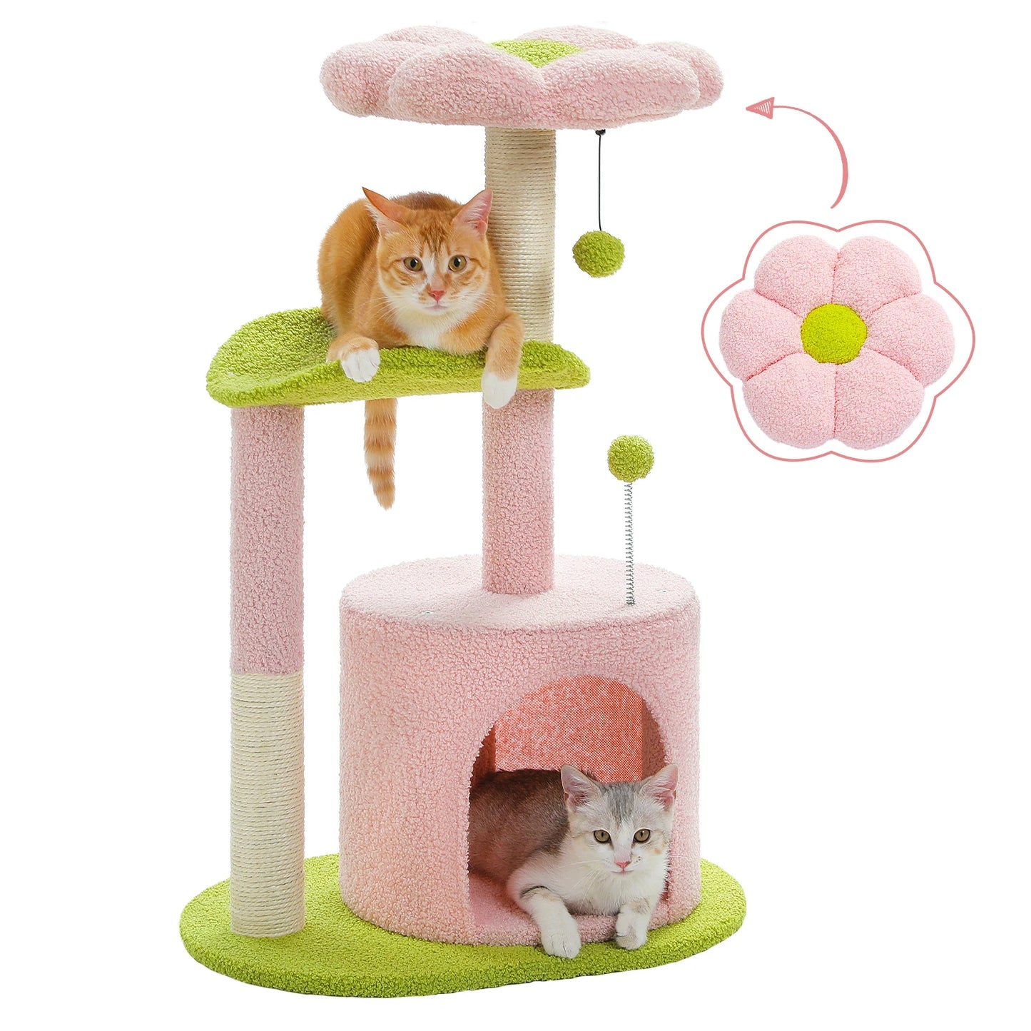 Flower Cat Tree with Natural Sisal Scratching Post, Cozy Cat Condo, Top Perch, Small Cat Tower for Small Indoor Cats