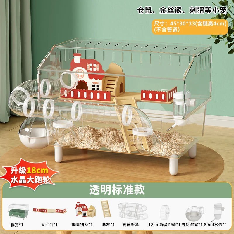 Transparent Acrylic Hamster House, with Tunnel,