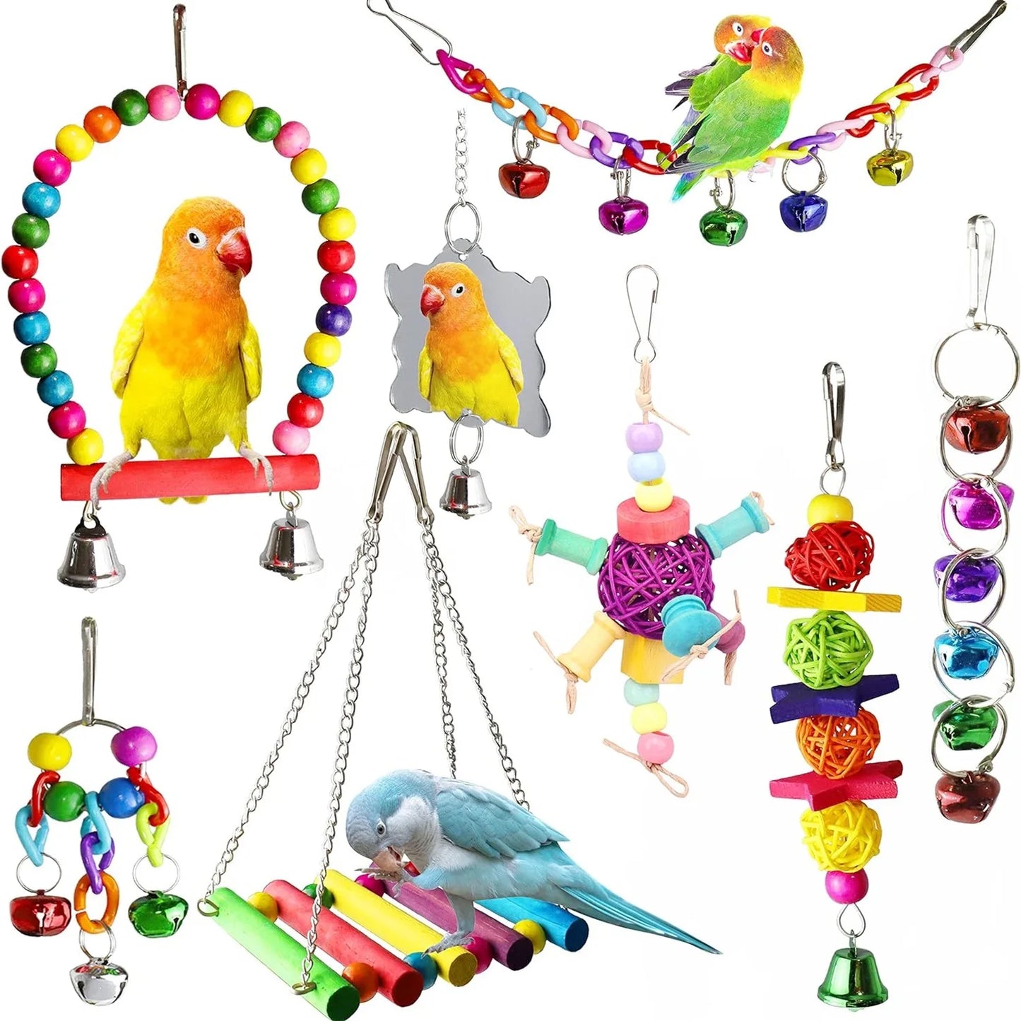 Bird and Parrot Toys Swing Bird Cage Decoration Mirror Staircase Wind Chimes Bird Accessories Toys for Birds
